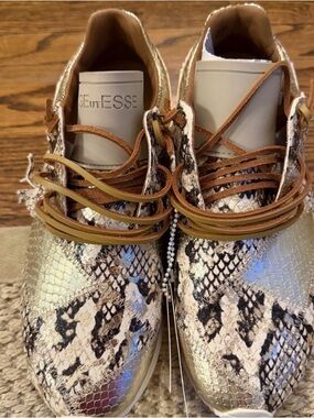 Esseutesse Metallic Snake-Print Lace-Up Sneakers with Brown Accents